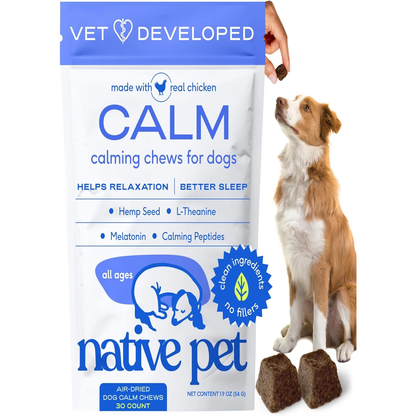 Calming Chews for Dogs - Melatonin for Dogs Anxiety Relief - Grain Free All Natural Hemp Calming Treats & L-Theanine Helps Manage Stress & Separation Anxiety - Puppy Sleep Aid - 30 Chews