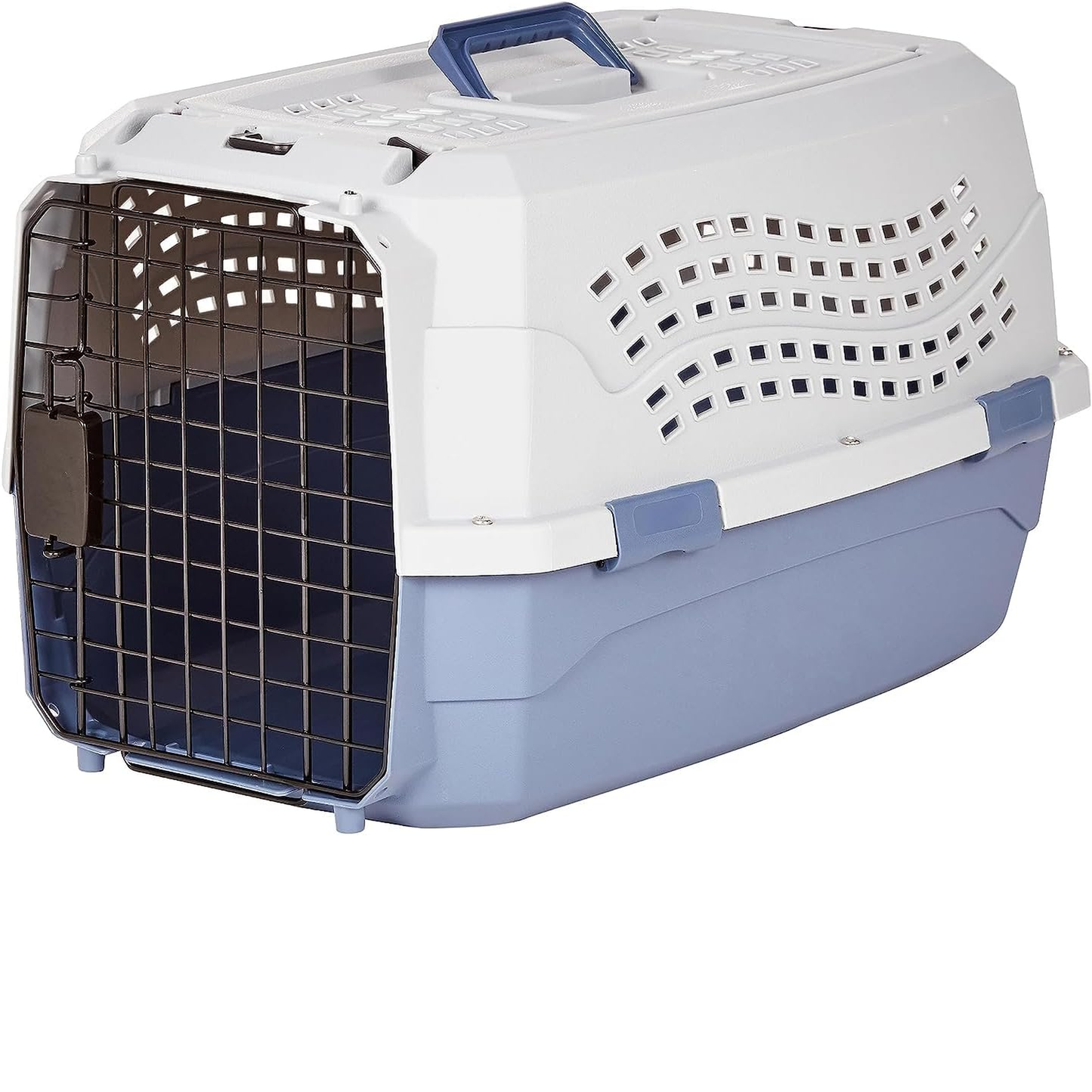 Amazon Basics 2-Door Top-Load Hard-Sided Dogs, Cats Pet Travel Carrier, Gray & Blue, 22.8"L X 15.0"W X 13.0"H