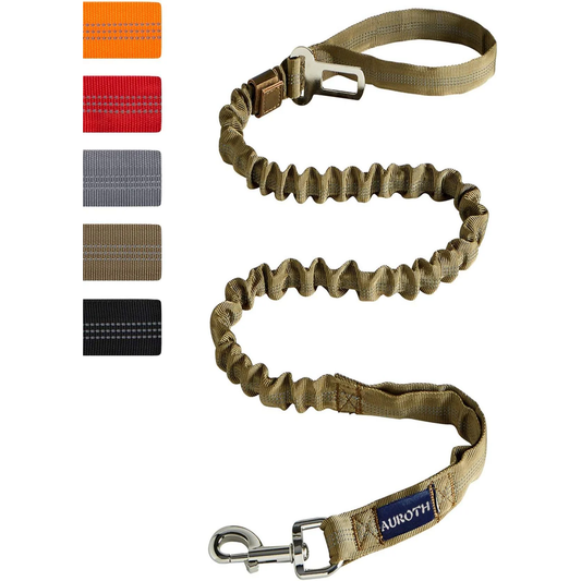 Heavy Duty Bungee Dog Leash (4.5FT/6FT) with Shock Absorption for Medium/Large Dogs-No Pull Training Lead, 2 Padded Handles & Car Seat Belt Clip