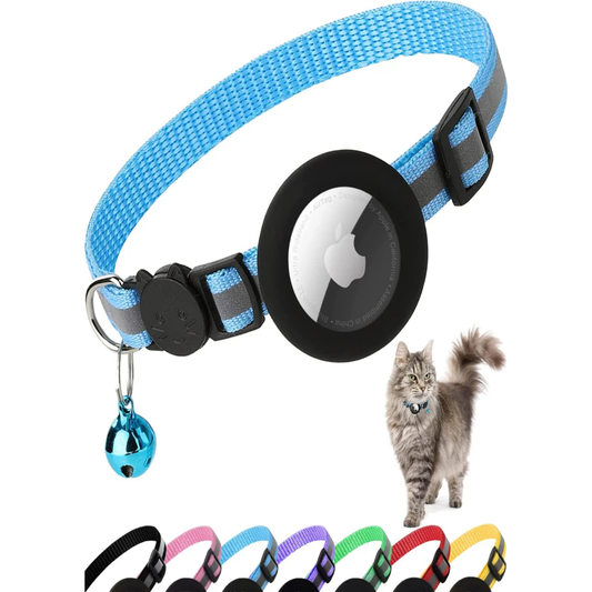 Airtag Cat Collar Breakaway, Reflective Kitten Collar with Apple Air Tag Holder and Bell for Girl Boy Cats, 0.4 Inches in Width and Lightweight (Blue)