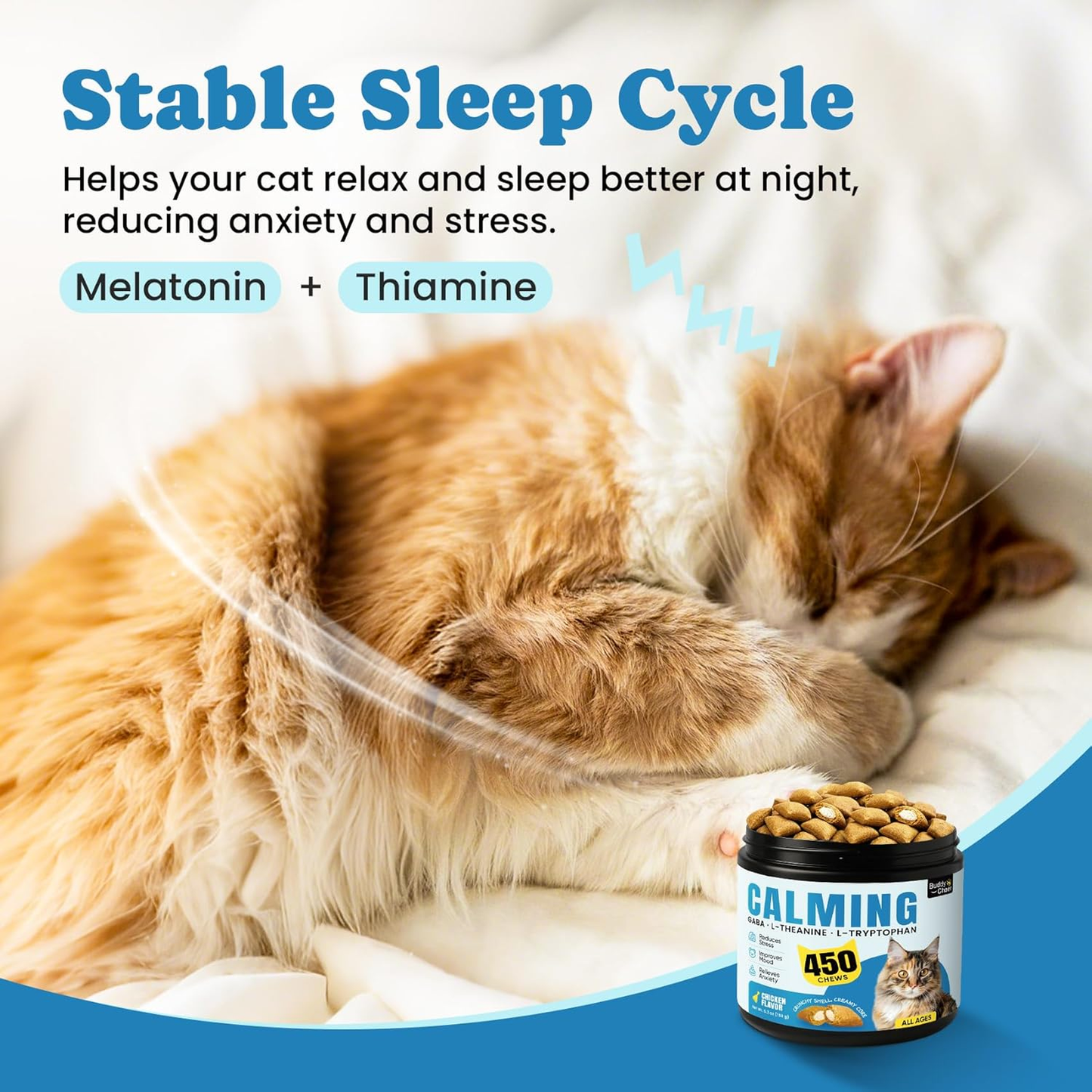 Calming Cat Treats with GABA for Anxiety Relief - Calming Cat Chews Help Reduce Stress & Promote Relaxation, Melatonin for Cats for Grooming, Travel, Vet Visits & Separation Anxiety - Chicken Flavor