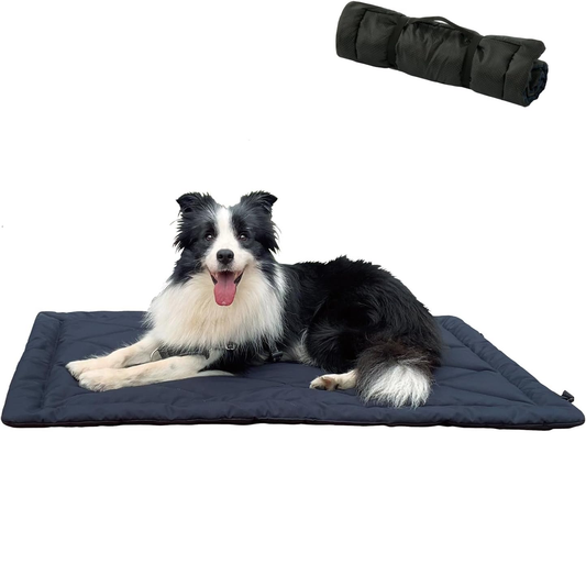 Rollup Camping Outdoor Dog Bed,Portable Dog Travel Mat with Carry Handles for Medium Large Dogs Waterproof Washable Pet Pad,42 * 28”Dark Blue