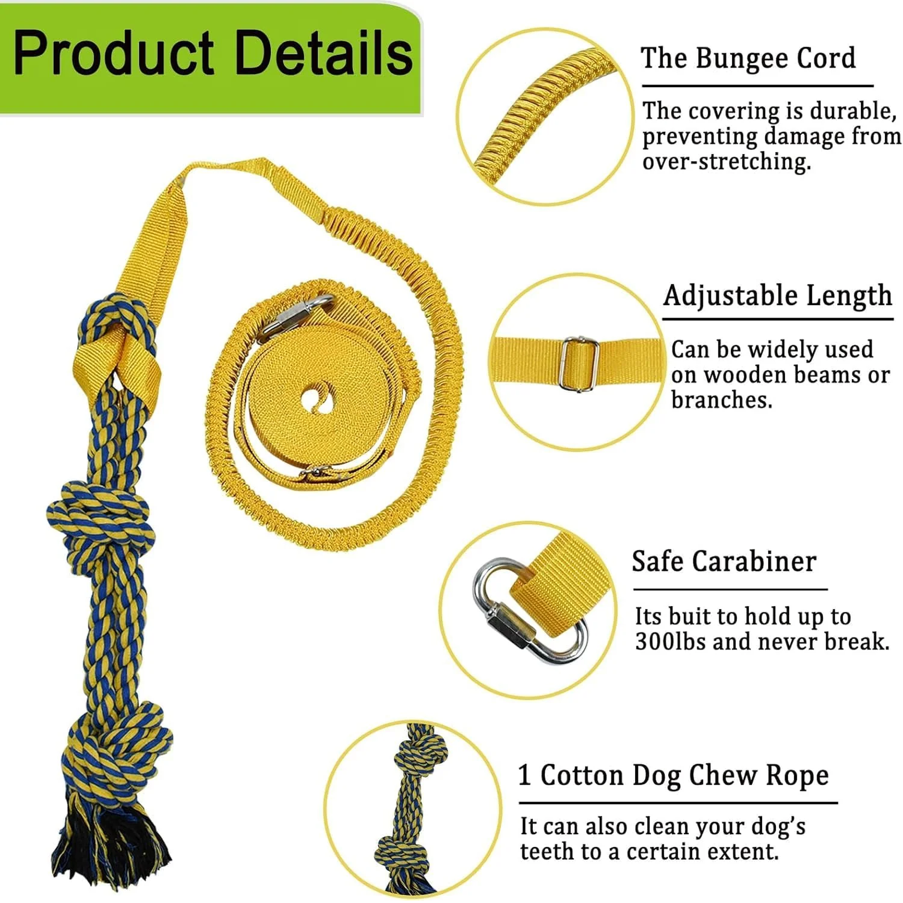 Dog Bungee Tree Tug Toy, Outdoor Tug of War Interactive Tether Dog Rope with Chew Lure for Small Medium Large Dogs 