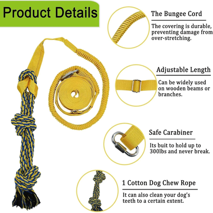 Dog Bungee Tree Tug Toy, Outdoor Tug of War Interactive Tether Dog Rope with Chew Lure for Small Medium Large Dogs 