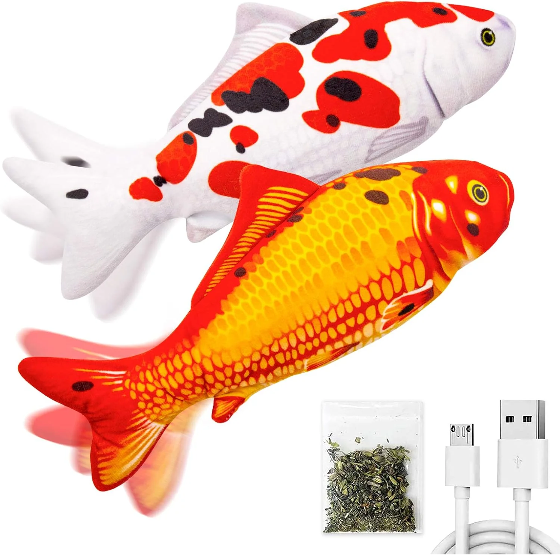 2 Pack 9" Floppy Fish Cat Toys with Silvervine and Catnip for Indoor Cats, Interactive Automatic Flopping Fish Cat Kicker Toys