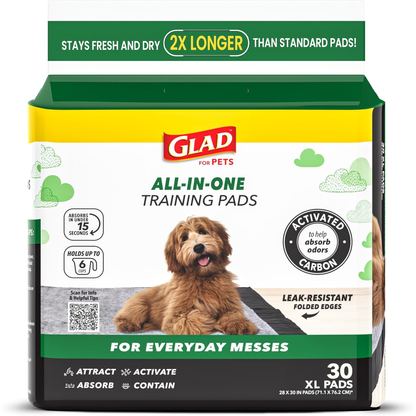 Glad for Pets JUMBOSIZE/XL Charcoal Puppy Pads, Allinone Black Training Pads That ABSORB & Neutralize Urine Instantly New & Improved Quality, 50 Count 