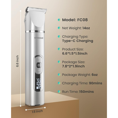 4 in 1 Dog Grooming Kit with LCD Display, Dog Hair Trimmer for Paw Nail Grinder, Rechargeable Cordless Low Noise Waterproof Pet Clippers