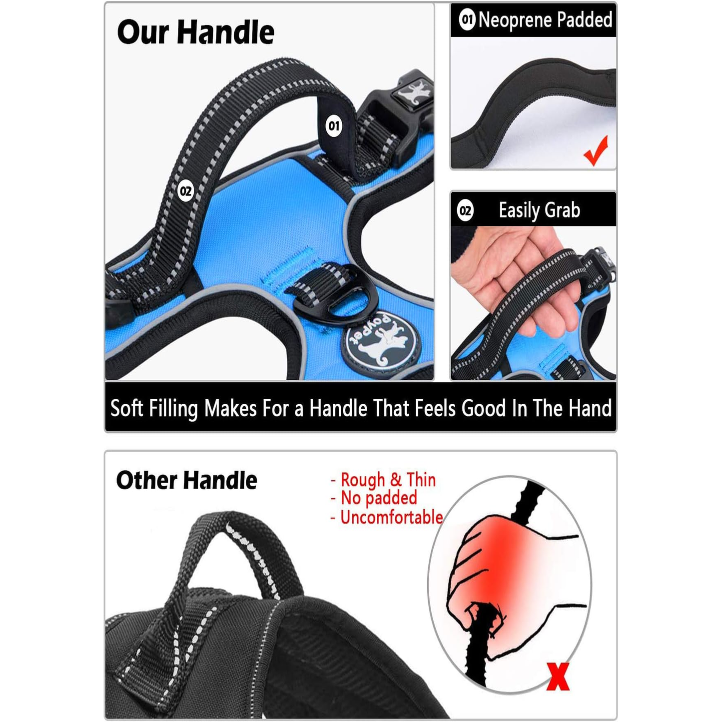 Dog Harness and Leash Combo, Escape Proof No Pull Vest Harness, with 5 Feet Leash, Reflective Adjustable Soft Padded Pet Harness with Handle for Small to Large Dogs(Blue)