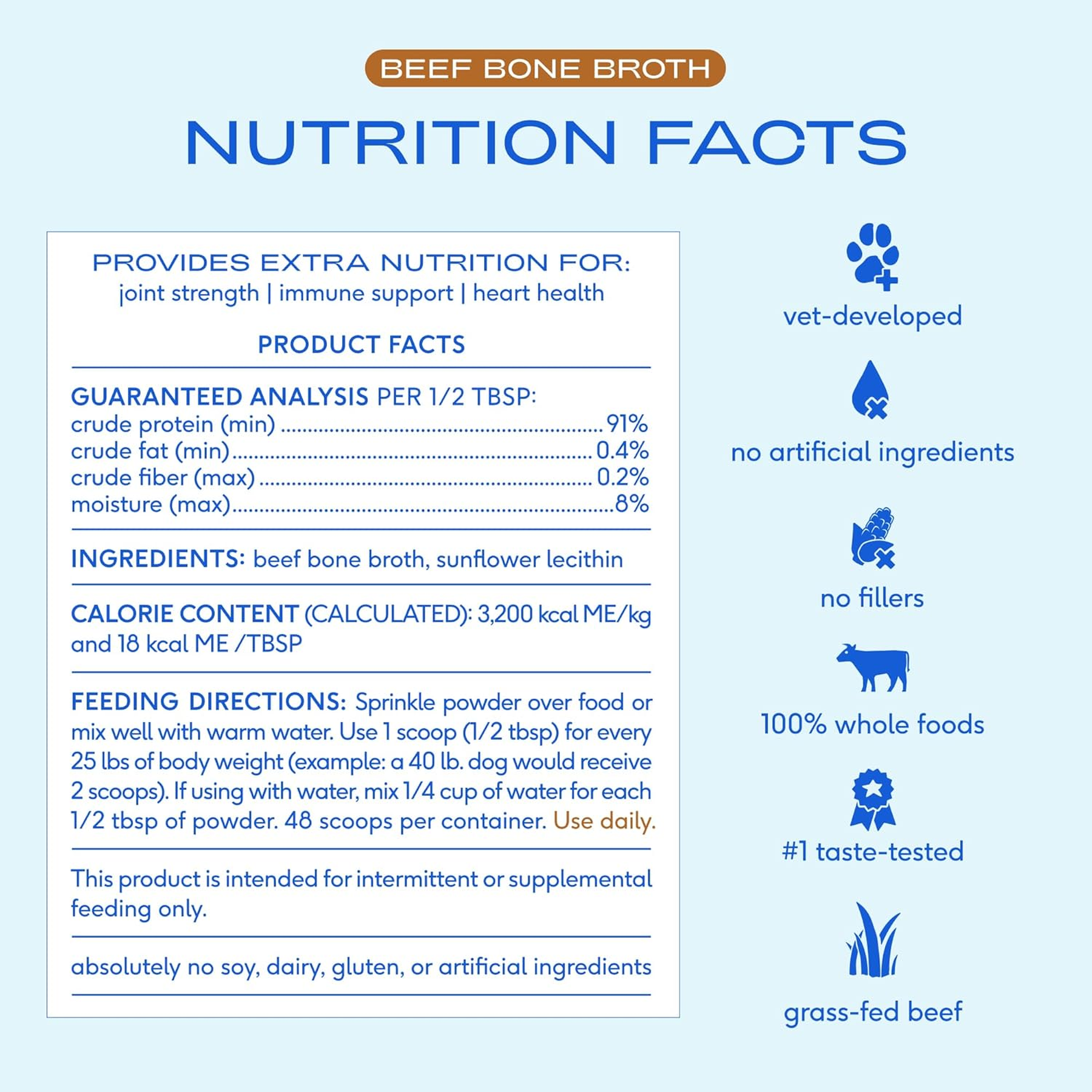 Native Pet Bone Broth for Dogs - Made with Real Beef Bone Broth, Dog Food Toppers for Picky Eaters - Provides Extra Hydration & Nutrition for Joint Strength, Immunity & Heart Health-48 Scoops