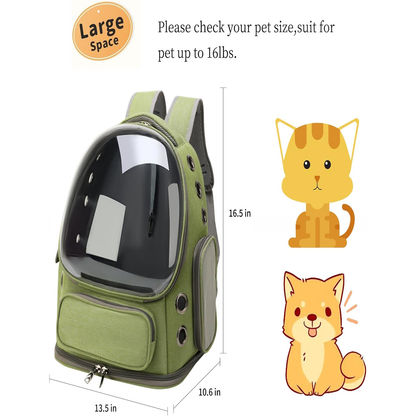 Cat Bubble Backpack, Breathable Cat Backpack Carrier Large Space Pet Travel Carrier for Kitty Small Dogs up to 15Lbs(Green)