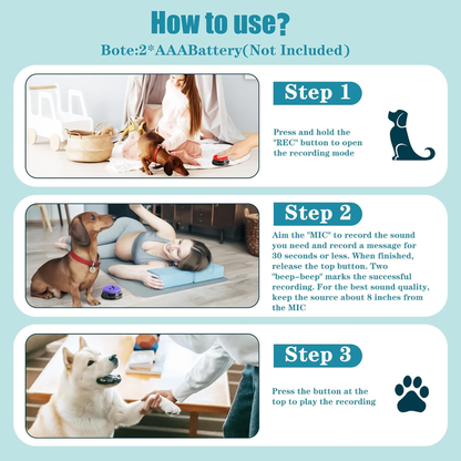 Dog Buttons for Communication Starter Pack 8 Dog Talking Button Set, 30S Voice Recording Speaking Button Pet Speech Training Buzzers with 30 Scene Stickers and Dog Button Mat for Animal Training