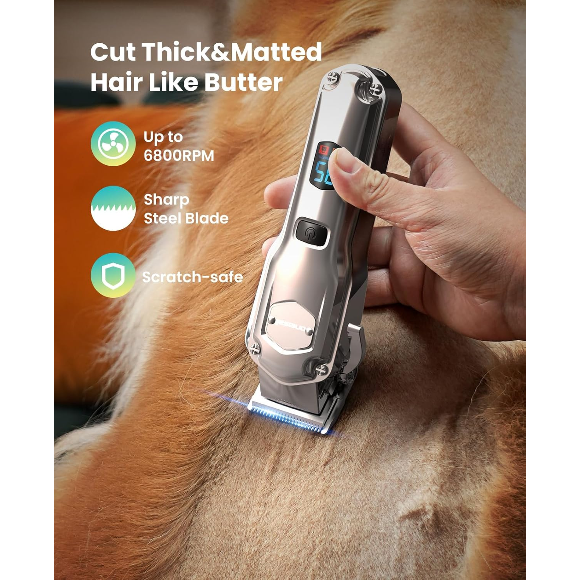 Dog Clippers for Grooming Thick/Heavy Coats, 4-In-1 Dog Grooming Kit Low Noise with Stainless Steel Blade, Cordless Dogs Paw Trimmer Pet Nail Grinder for Small & Large Dogs Cats 