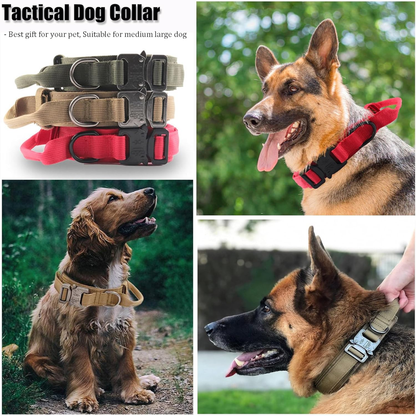 Tactical Dog Collar, Adjustable Military Training Nylon Dog Collar with Control Handle and Heavy Quick-Release Metal Buckle for Small Medium Large Dogs, Black M