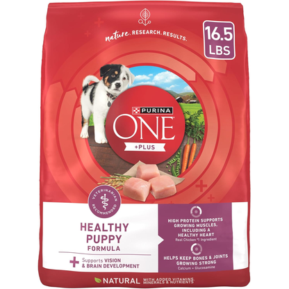 Purina ONE plus Healthy Puppy Formula High Protein Natural Dry Puppy Food with Added Vitamins, Minerals and Nutrients - 16.5 Lb. Bag