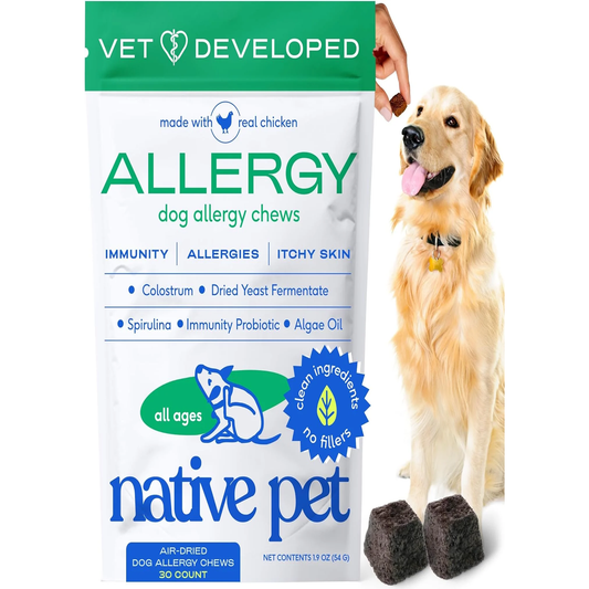 Dog Allergy Chews - Dog Allergy Relief with Probiotics and Colostrum for Itchy Skin Relief to Support Seasonal Allergy and Healthy Immune System - All Natural Anti-Histamine - 30 Chews