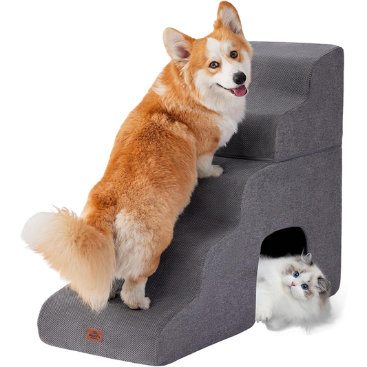 Curved Dog Stairs Ramp for High Beds 28.7" H, 5-Step Dog Steps for Small Dogs and Cats, Pet Stairs for High Bed Climbing, Non-Slip Balanced Pet Step