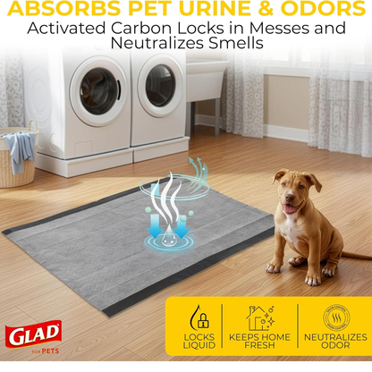 Glad for Pets JUMBOSIZE/XL Charcoal Puppy Pads, Allinone Black Training Pads That ABSORB & Neutralize Urine Instantly New & Improved Quality, 50 Count 