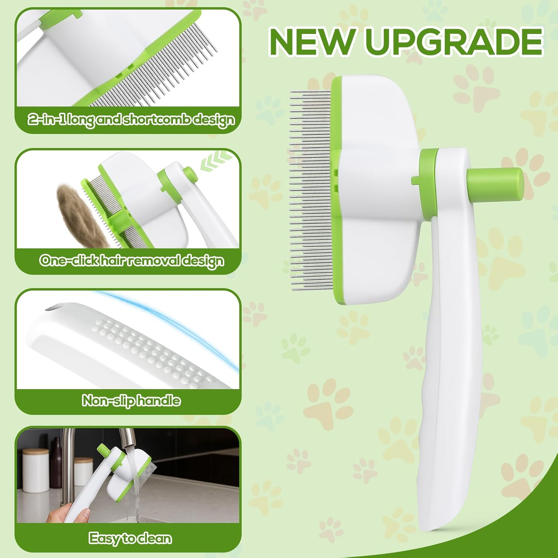 Rotatable Flea Comb for Cats and Dogs, Self Cleaning Pet Flea Comb Grooming Brush for Shedding and Detangling, Fine Tooth Tick Lice Comb for Short & Long Pet Hair Removal Tool,2 Pcs