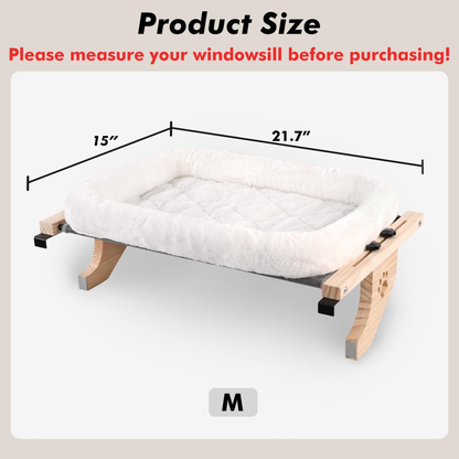 Cat Sill Window Perch Sturdy Hammock Window Seat with Cushion Bed Cover, Wood & Metal Frame for Large Cats, Easy to Adjust Cat Bed for Windowsill