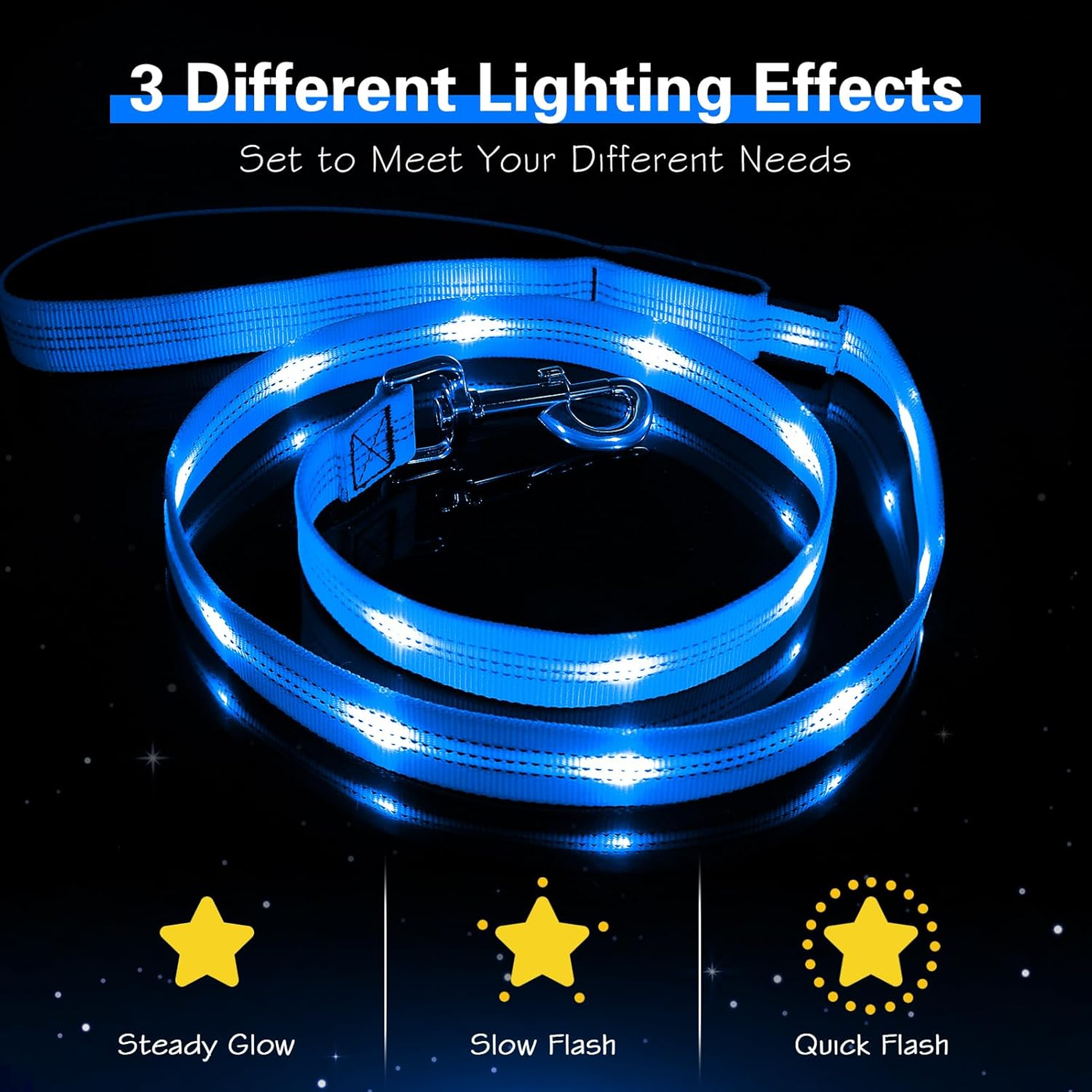 Light up Dog Leash - 5 Ft LED Pet Leash Rechargeable Glow in the Dark Dog Rope Safety Dog Lights for Night Walking 