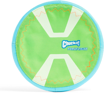 Chuckit! Paraflight Flying Disc Dog Toy - Water Floating Flyer - Durable Nylon Construction with Soft Rubber Edges 