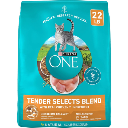 Purina ONE Natural Dry Cat Food, Tender Selects Blend with Real Chicken - 22 Lb. Bag