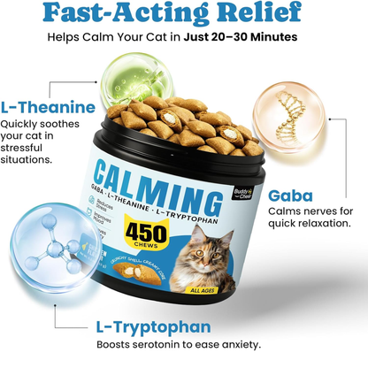 Calming Cat Treats with GABA for Anxiety Relief - Calming Cat Chews Help Reduce Stress & Promote Relaxation, Melatonin for Cats for Grooming, Travel, Vet Visits & Separation Anxiety - Chicken Flavor