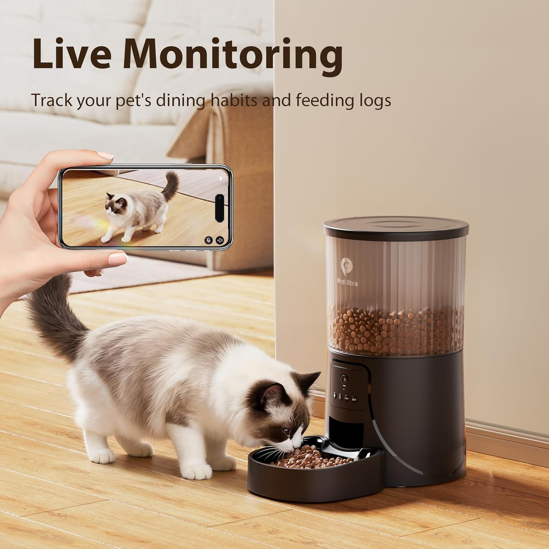 Automatic Cat Feeder with Camera: 5G Wifi Auto Pet Feeder Precise Timed Feeding with HD Video & 2-Way Audio, Food Dispenser with Desiccant Bag to Keep Kibble Fresh, Easy Setup for Indoor Cats