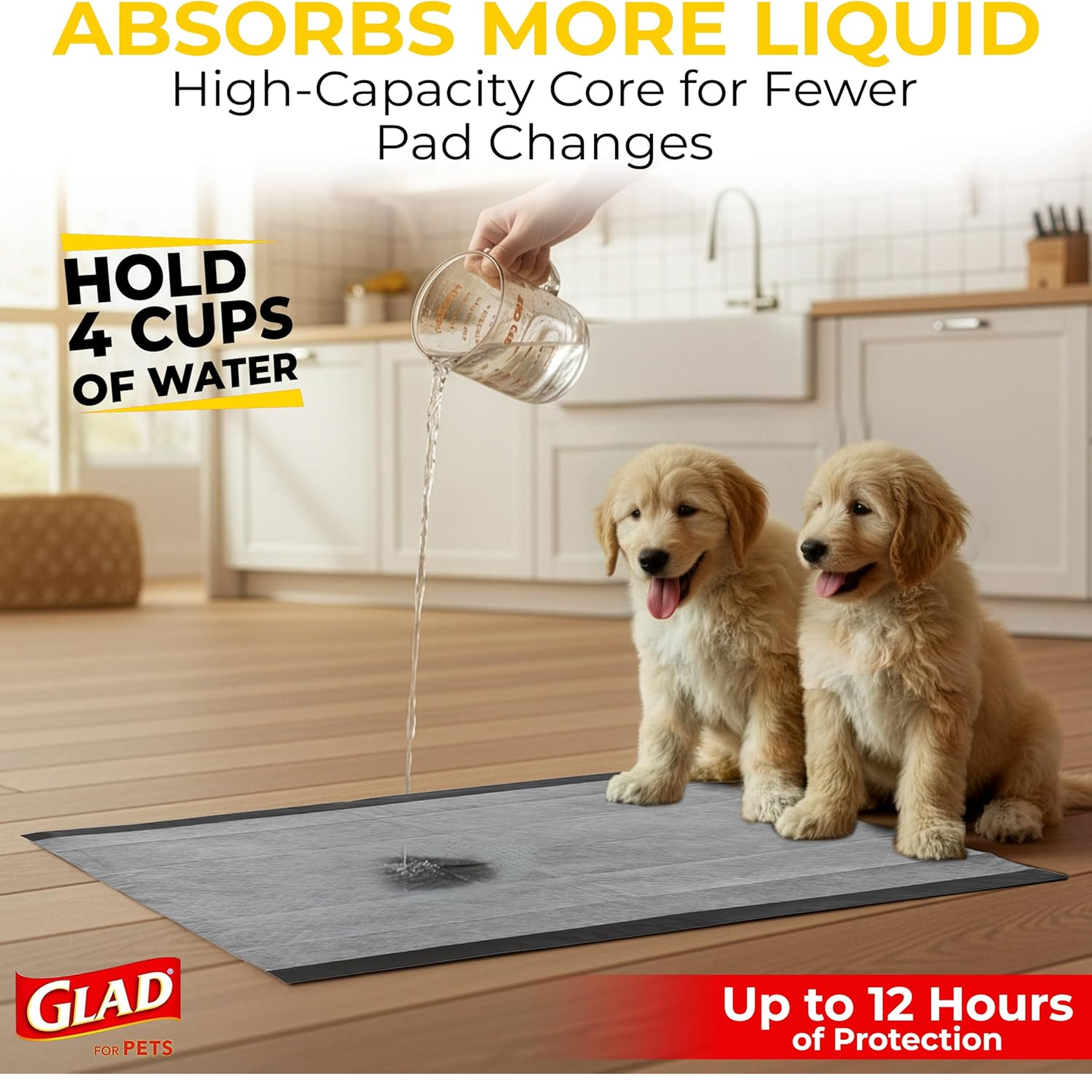 Glad for Pets JUMBOSIZE/XL Charcoal Puppy Pads, Allinone Black Training Pads That ABSORB & Neutralize Urine Instantly New & Improved Quality, 50 Count 