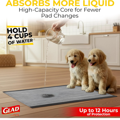 Glad for Pets JUMBOSIZE/XL Charcoal Puppy Pads, Allinone Black Training Pads That ABSORB & Neutralize Urine Instantly New & Improved Quality, 50 Count 