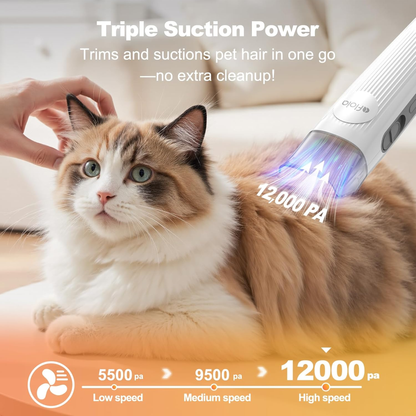 Afloia 6-In-1 Dog Grooming Kit, Pet Grooming Vacuum for Shedding, Dog Hair Vacuum with Clipper Nail Trimmer Grinder, Pet Brush Groomer at Home, Low Noise Cats Hair Remover, 1.5L Dust Cup, White
