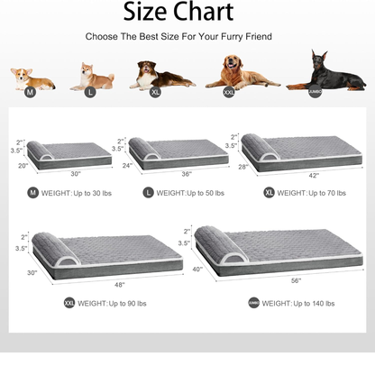 Orthopedic Dog Bed Large Sized Dog with Pillow 36''X24'', Waterproof Soft Comfortable Egg Crate Foam Pet Crate Beds Mat with Removable Washable Cover and Non-Slip Bottom, Grey