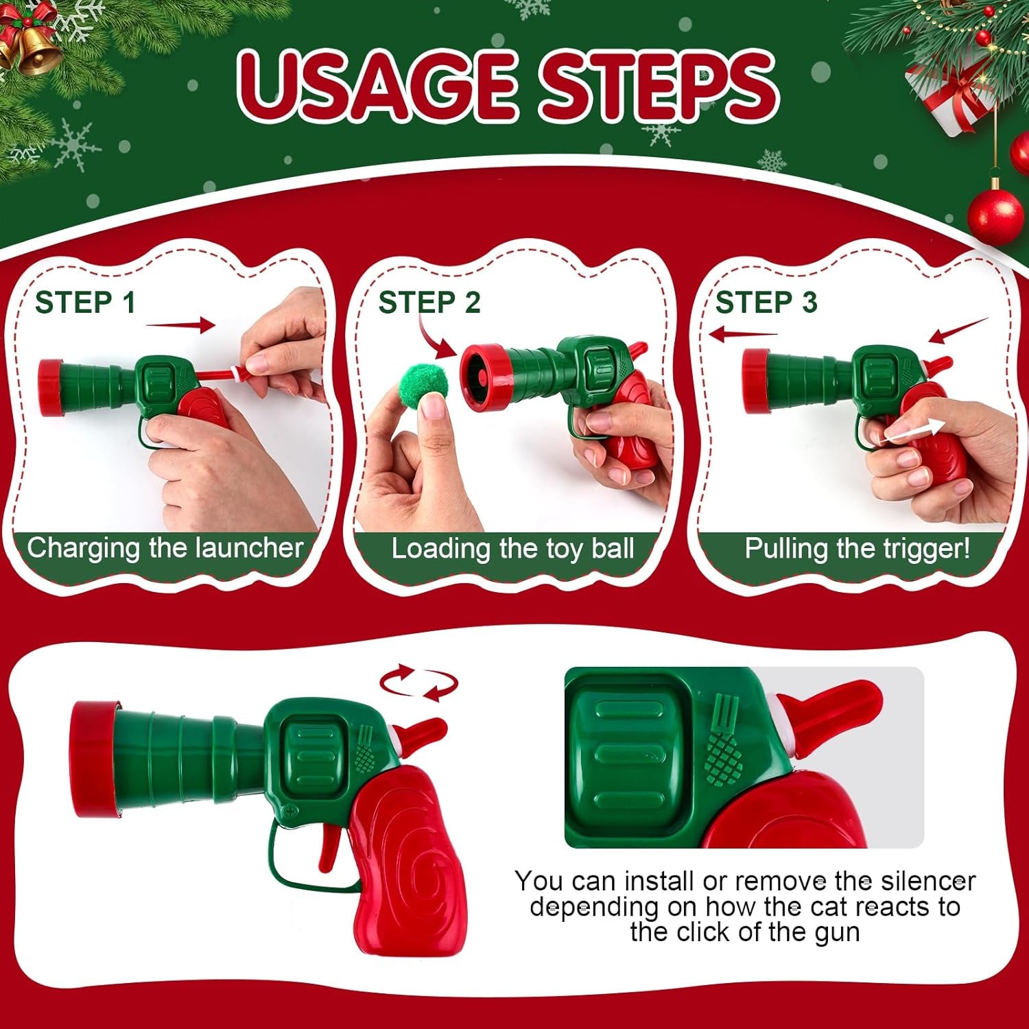 Cat Toy Balls with Launchers Set (2+60), 60 Pom Pom Balls & 2 Ball Launchers, Cat Enrichment Toys, Interactive Cat Toy, Soft & Safe Cat Toys, for Cat