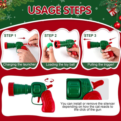 Cat Toy Balls with Launchers Set (2+60), 60 Pom Pom Balls & 2 Ball Launchers, Cat Enrichment Toys, Interactive Cat Toy, Soft & Safe Cat Toys, for Cat