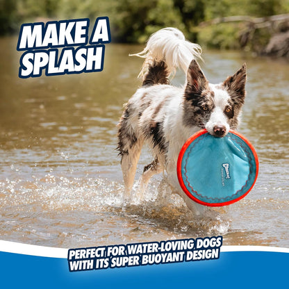 Chuckit! Paraflight Flying Disc Dog Toy - Water Floating Flyer - Durable Nylon Construction with Soft Rubber Edges 