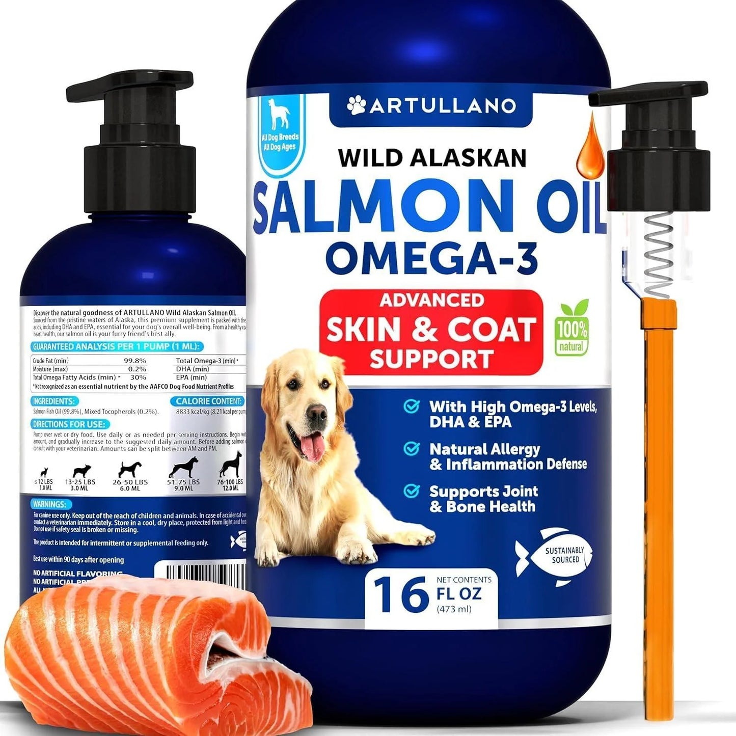 Salmon Oil for Dogs Omega 3 for Dogs 16 FL OZ Wild Alaskan Salmon Fish Oil