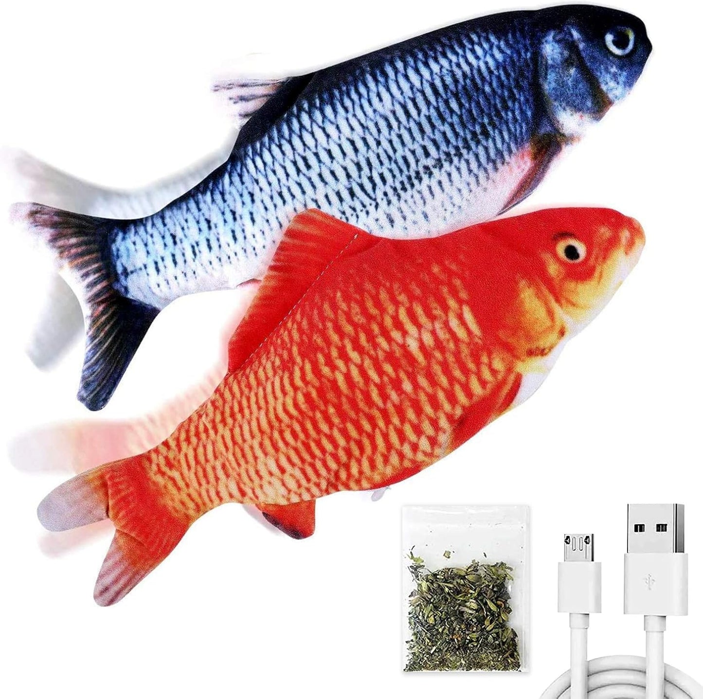 2 Pack 9" Floppy Fish Cat Toys with Silvervine and Catnip for Indoor Cats, Interactive Automatic Flopping Fish Cat Kicker Toys
