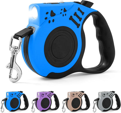 Retractable Dog Leash with USB Rechargeable Flashlight for Night Walks, 16FT Automatic Telescopic Tractor Dog Leash for Small and Medium Dogs, Blue