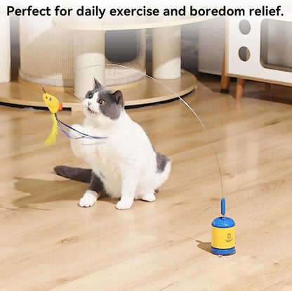 Interactive Automatic Cat Teaser Wand Toy with Strong Suction Cup, 70Cm Flexible Wire & DIY Bending Design, Rechargeable Cat Exercise Toy with Auto Timer for Indoor Cats(Blue)
