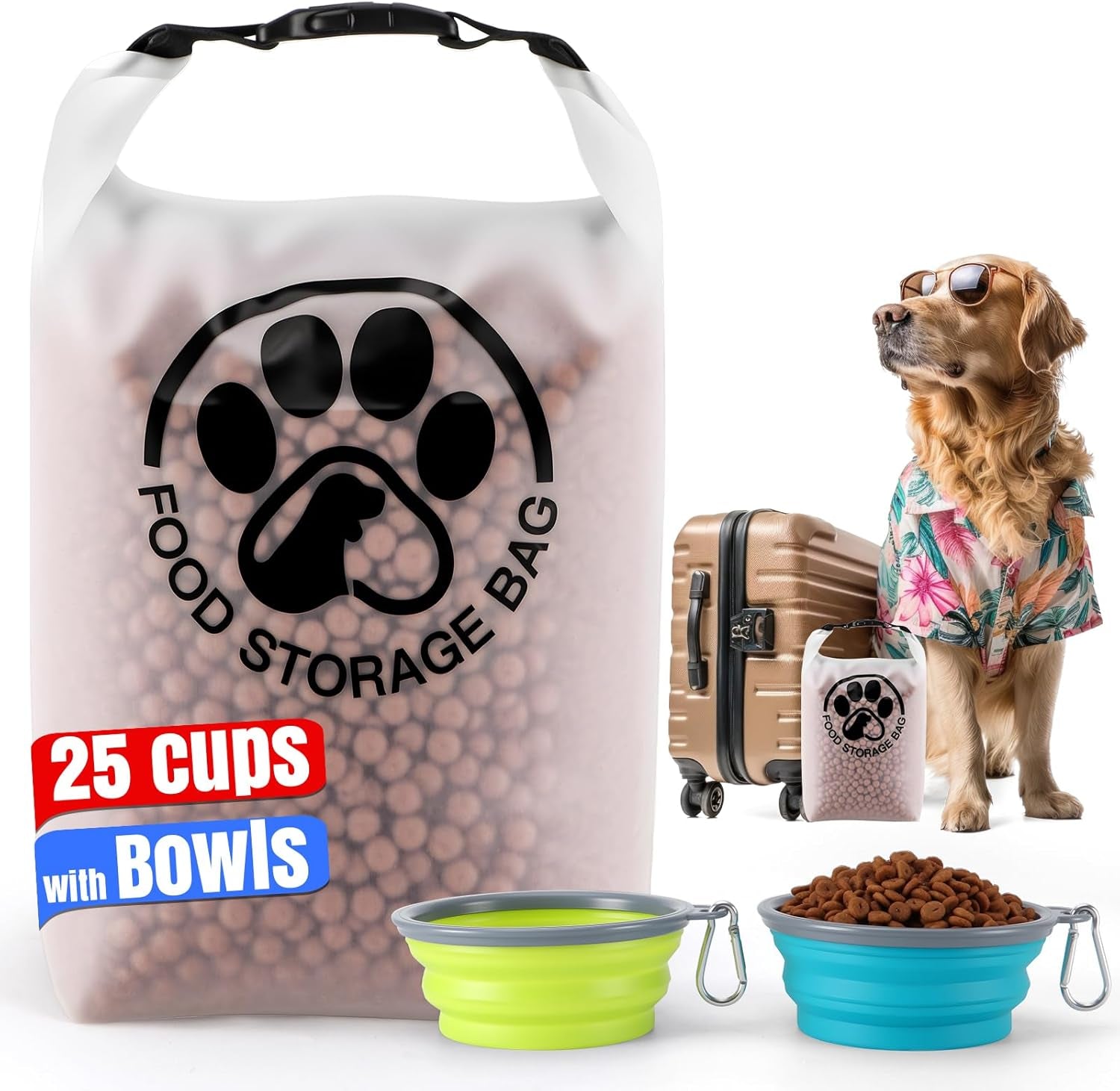 Pet Food Storage Bag for Travel - Transparent Leak-Proof Dog Food Container with Roll-Top Closure, Keeps Kibble Fresh (14 Cups)
