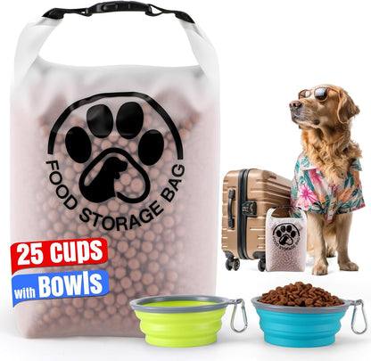 Pet Food Storage Bag for Travel - Transparent Leak-Proof Dog Food Container with Roll-Top Closure, Keeps Kibble Fresh (14 Cups)