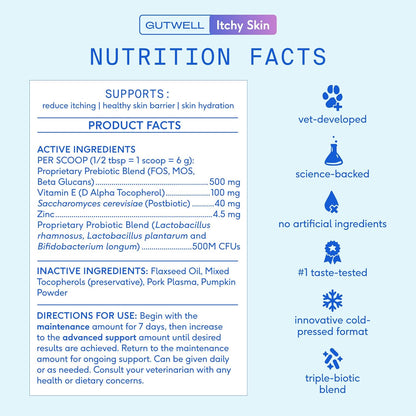 Gutwell Itchy Skin - Dog Itching Skin Relief & Seasonal Allergy Itch Relief for Dogs - 60 Scoops