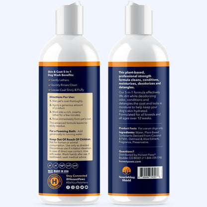 Honest Paws Dog Shampoo and Conditioner - Premium Dog Wash for Allergies and Dry, Itchy, Moisturizing for Sensitive Skin - Sulfate Free, Plant Based, All Natural - Coconut & Mango -16 Fl Oz