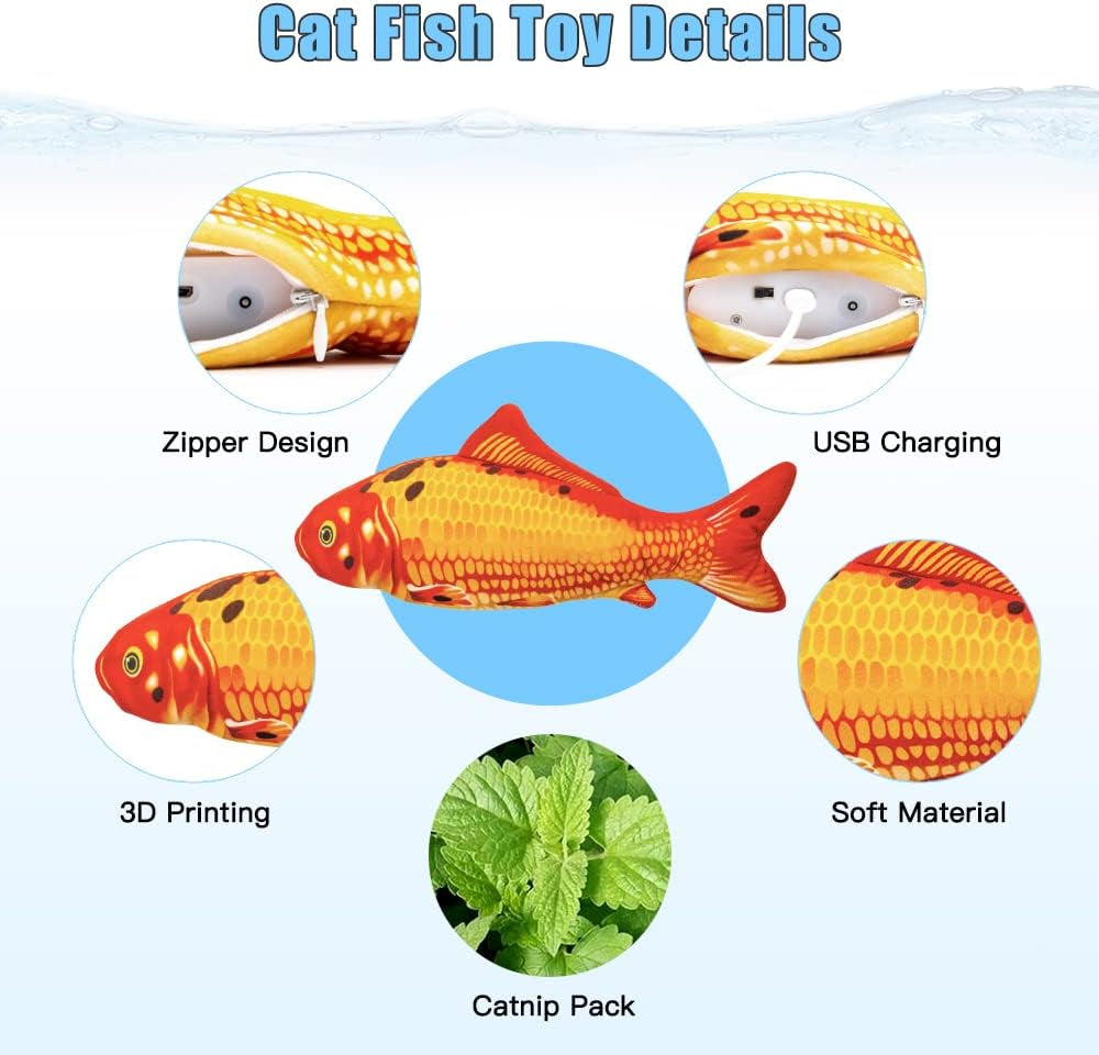2 Pack 9" Floppy Fish Cat Toys with Silvervine and Catnip for Indoor Cats, Interactive Automatic Flopping Fish Cat Kicker Toys