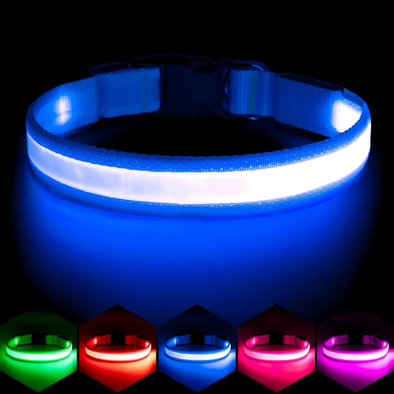 LED Dog Collar, Light up Dog Collar Adjustable USB Rechargeable Super Bright Safety Light Glowing Collars for Dogs
