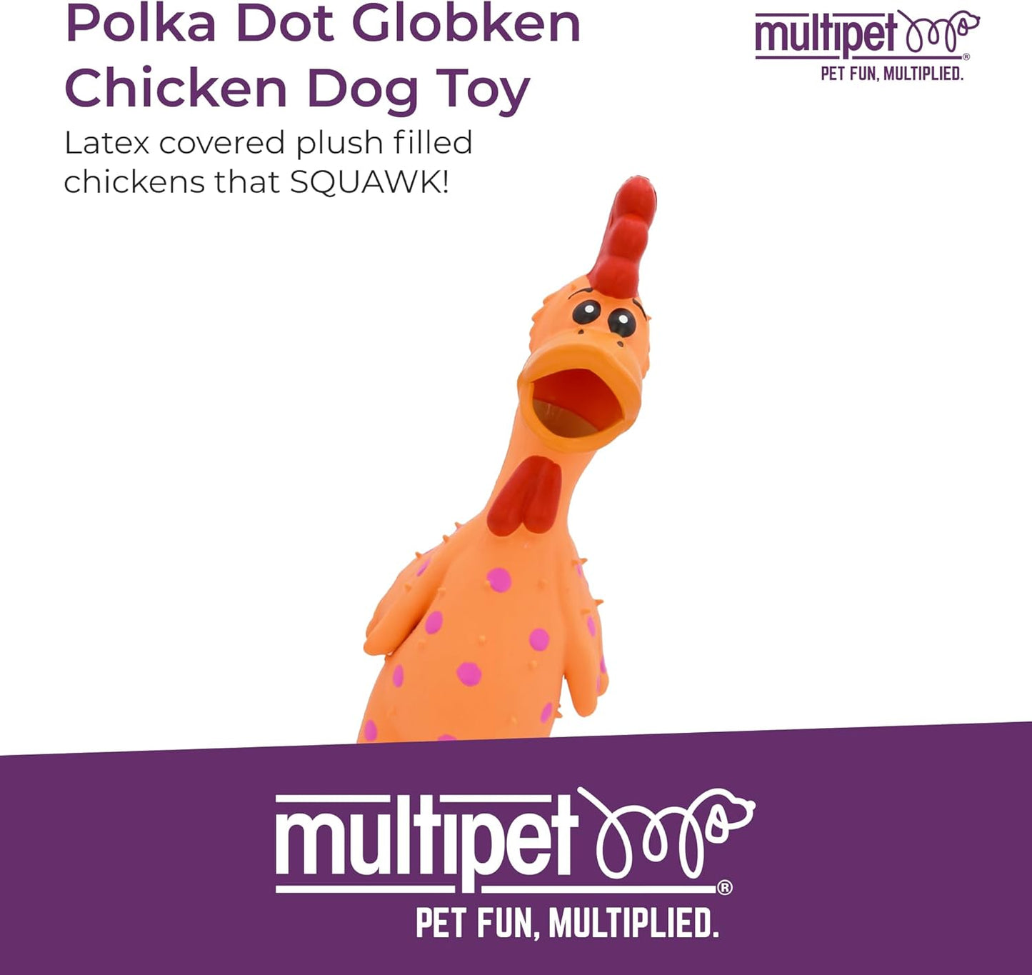 Polka Dot Chicken Latex Dog Toy - Squeaky Toy for All Dogs (1 Count, 11.5”, Random Color Surprise)