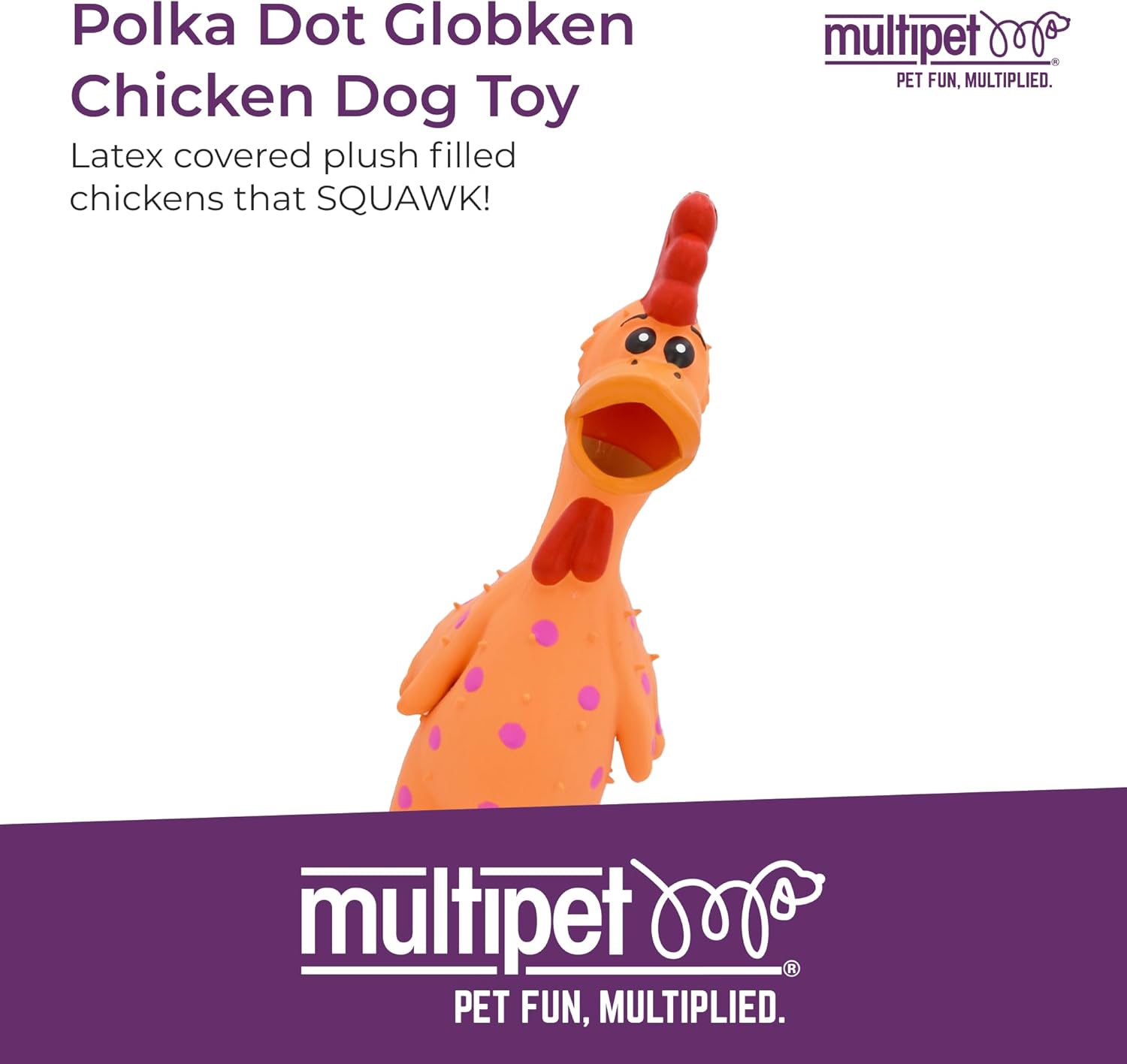 Polka Dot Chicken Latex Dog Toy - Squeaky Toy for All Dogs (1 Count, 11.5”, Random Color Surprise)