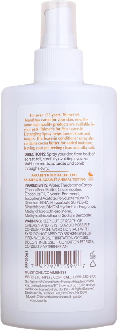 Palmer's for Pets Detangling & Conditioning Spray with Cocoa Butter 8 Fl Oz; Leave-In Dog Conditioner with Vitamin E and Cocoa Butter, De-Matting Spray for Dogs