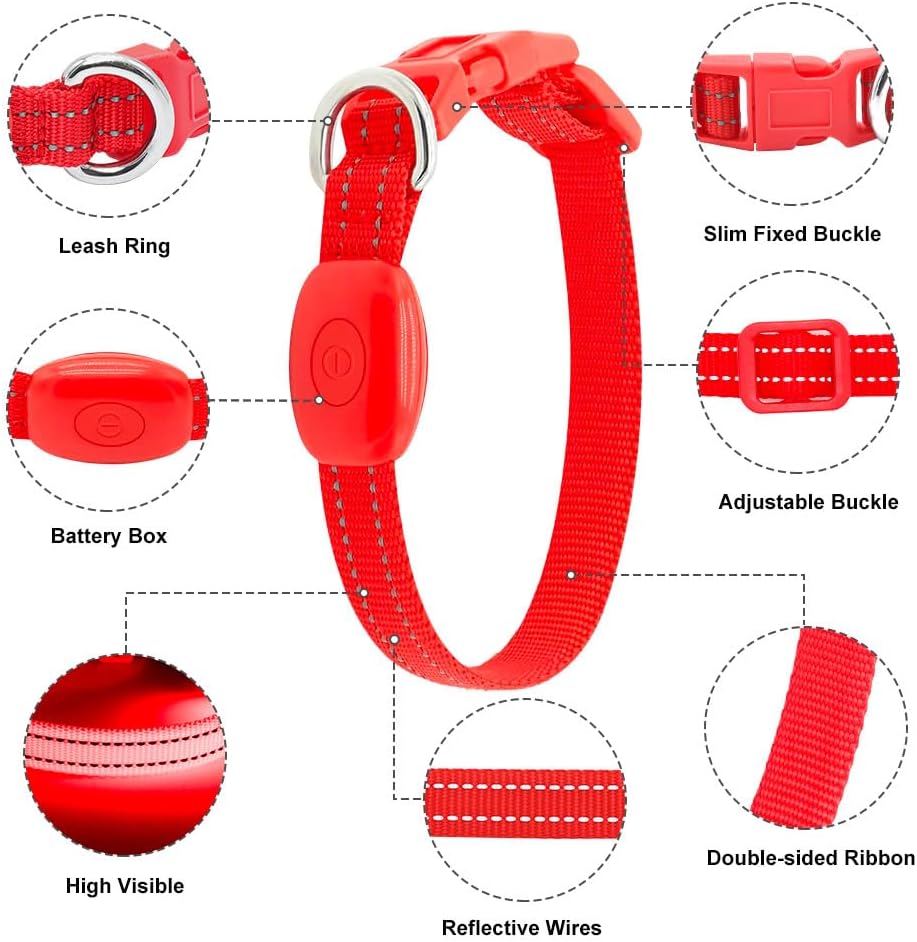 Light up Dog Collar for Small Dogs, LED Dog Collar Rechargeable Safety Dog Lights, Fully Adjustable Glow in the Dark Collars(X-Small)