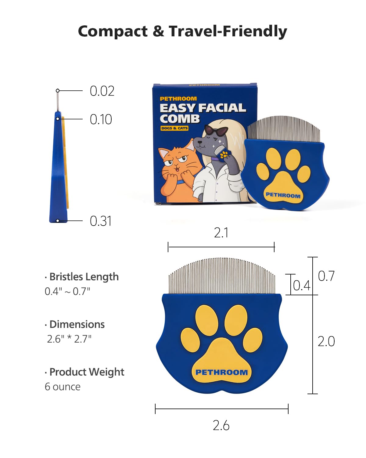 Professional Eye Comb for Pets | Stainless Steel Tear Stain Remover for Cats & Dogs | Gentle Round-Head Grooming Tool 